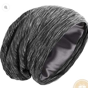 Womens Black Grey Bamboo Satin Lined Hair Hat LVAIZ Satin Silk Lining Sleep Cap